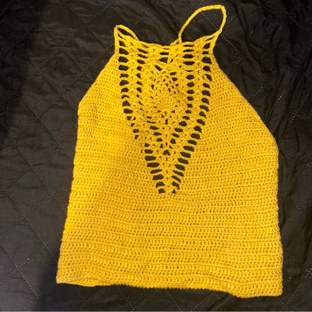 Mustard Yellow Crochet Halter Top – Festival Boho Vibes